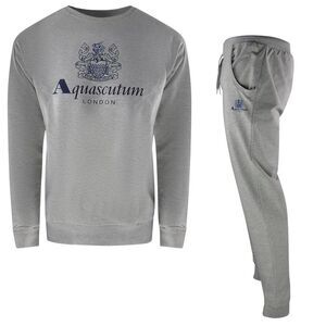 Aquascutum Mens London Logo Crew Neck Tracksuit Set / Gray